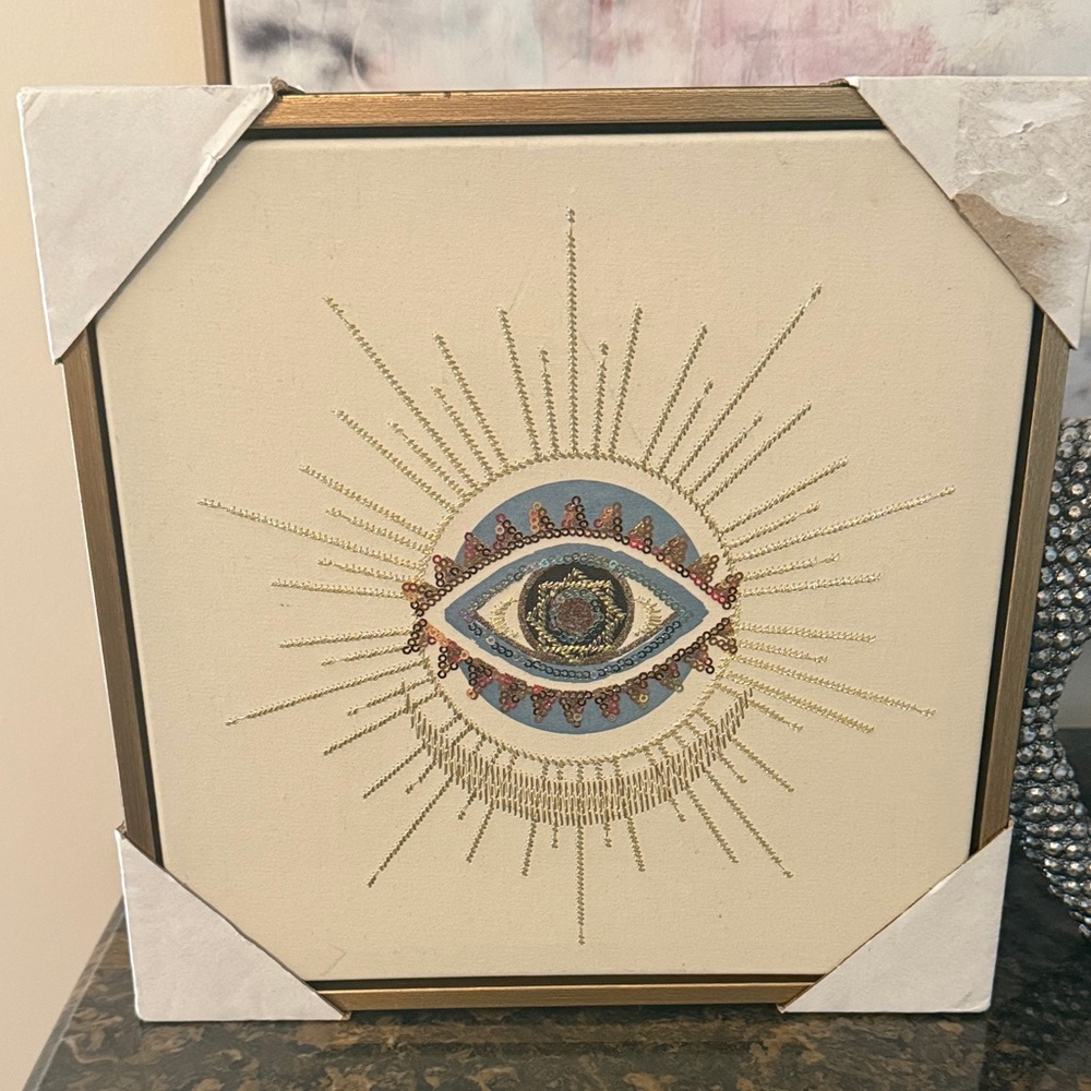 Mystical Eye Wall Art with Gold and Blue Accents